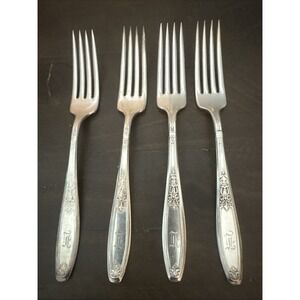 1847 Rogers Bros Ambassador Silverplate Dinner Forks Vintage Monogramed Set Of 4
